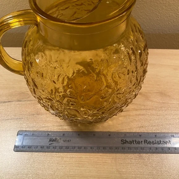 Anchor Hocking Vintage pebbled crinkle amber glass pitcher, no cracks or chips - Picture 8 of 9